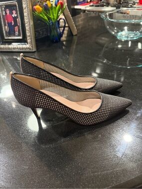 SJP by Sarah Jessica Parker Black Pointed Perforated Kitten Heels